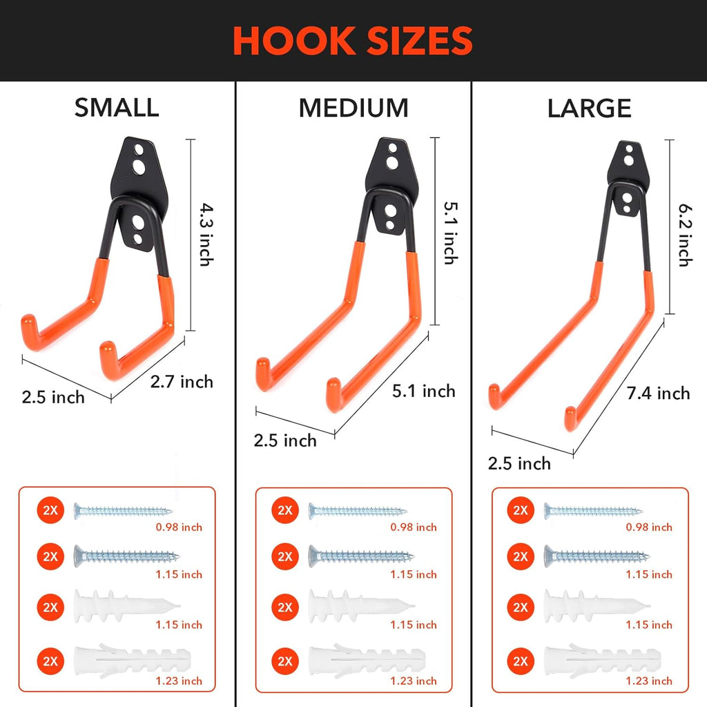 2 Pack Heavy Duty Steel Utility Wall Hooks, Wall Mount Garage Storage Organizer for Hanging Ladders, Bikes,Garden Tools, Skis