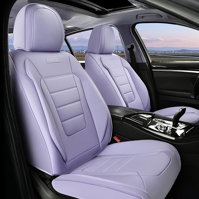 Coverado Car Seat Covers Full Set, Nappa Leather Seat Covers for Cars, Car Seat Protector Car Seat Cushion, Front and Back Seat Protectors Cushions Universal Fit for Most Cars Vehicles(Purple)