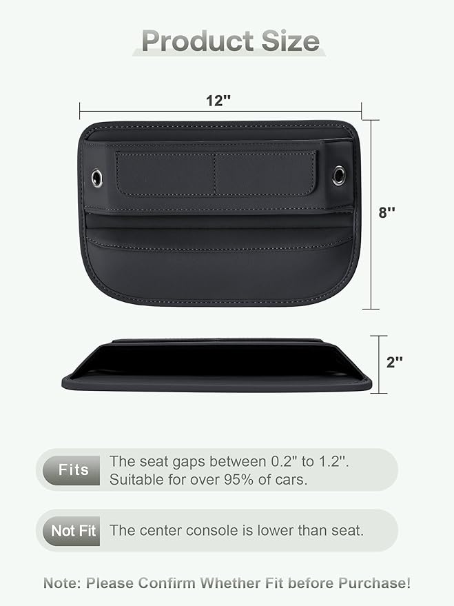 Universal Fit Premium Leather Car Seat Gap Filler Organizer, Center Console Organizer with Card Slots, Clever Gifts for Car SUV Truck Owners (Black, 1 Pack)