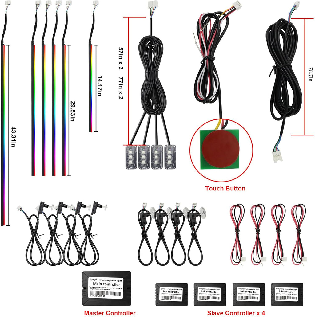 Dreamcolor Acrylic Interior Car Lights, WEBUPAR Car Accessories 18 in 1 Car LED Strip Lights with APP Control and 213 Modes, 175 inches 593 LEDs Fiber Optic Lights, RGB Neon Car Lighting
