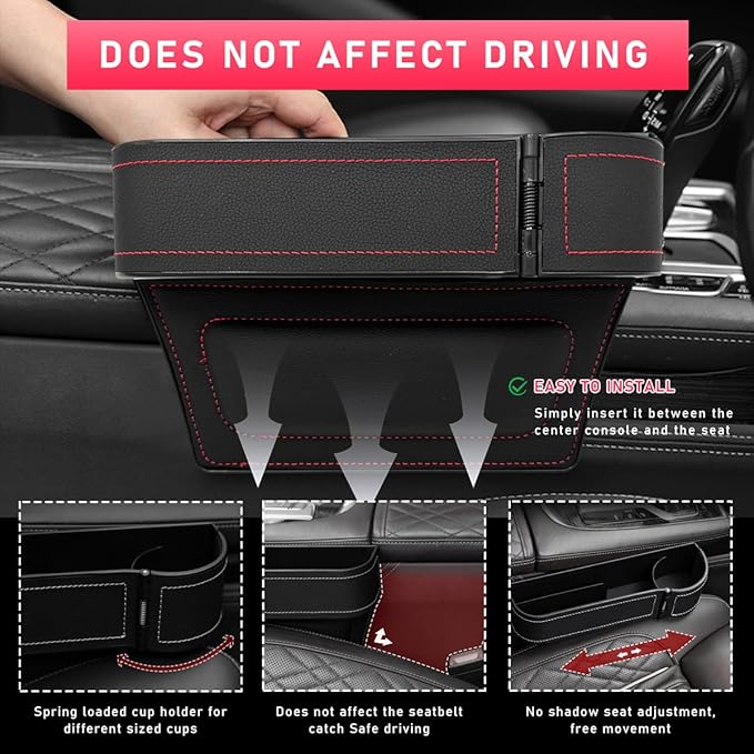 Car Seat Gap Filler with Cup Holder Expander, Automotive Front Seat Storage with Cup Holder, Console Seat Gap Filler Storage Box for Mug Bottle Keys, Car Accessories (Passenger Side)