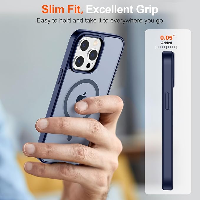SUPFINE Magnetic for iPhone 14 Pro Case (Compatible with MagSafe) (Military Grade Drop Protection) Translucent Matte Shockproof Phone Case,Navy Blue