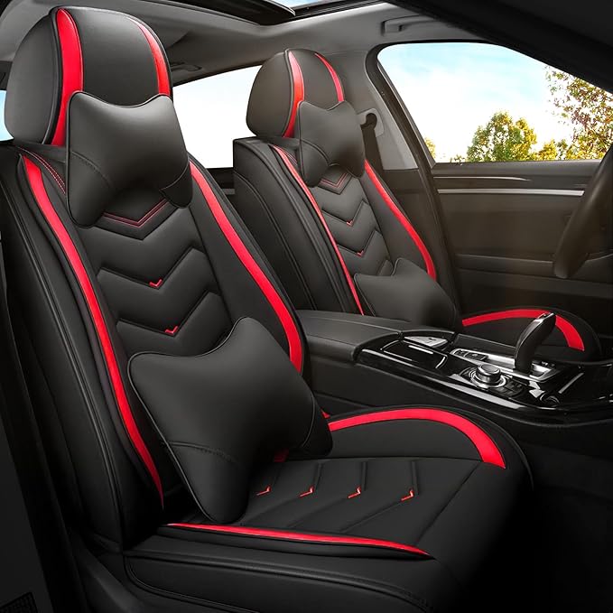 Car Seat Covers for Lexus ES 350 2007-2026, Premium Nappa Leather Car Seat Cover, Stylish Sport Seat Covers， Automobile Seat Cover Sets.(Luxury 2 Seats/Black Red)