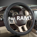 GIANT PANDA Car Steering Wheel Cover for RAM 1500 2500 3500, Compatible with Dodge RAM 15.5-16 inches - Black+Gray Line