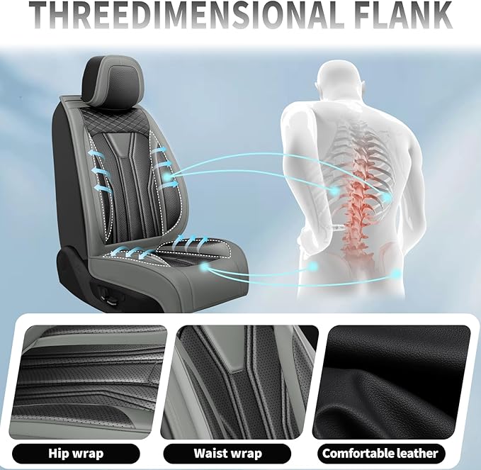 Fit Frontier Car Seat Covers Compatible with Nissan Frontier 2010-2025 2026 - Full Set Premium Leather， Waterproof Breathable， All-Weather Seat Cushion Protecto&Airbag Compatible （Gray & Black