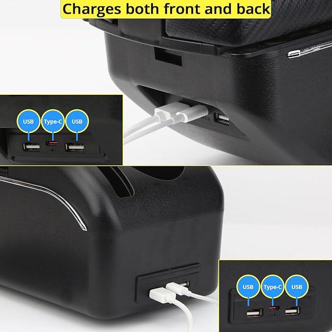 AULPHIKE Compatible with Nissan March Micra Armrest 2011-2016 Car Center Console Organizer Armrests Double Door Storage with USB Ports（Carbon Fiber Style）