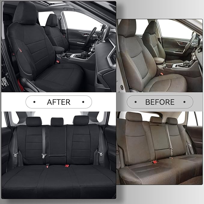 coverdream 2026 Rav4 Seat Covers Custom Fit for 2026 Toyota Rav4 Hybrid (Woodland/Limited) SUV,Full Set Polyester Car Seat Protector Black