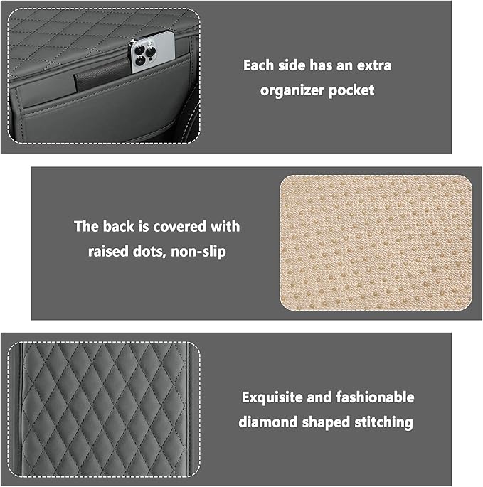 Upgraded Center Console Cover, Microfiber Leather Armrest Cover Cushion With 2 Storage Bags, Universal Car Armrest Storage Box Interior Accessories for Most Vehicles (Gray)