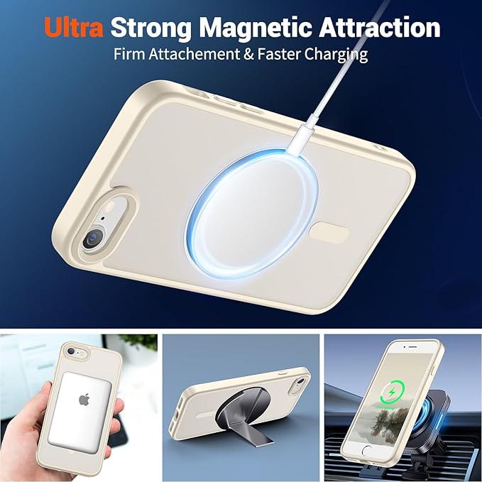 SUPFINE Magnetic for iPhone SE Case 2022 (3rd)/2020 (2nd), iPhone 8 Case (Compatible with MagSafe) (Military Grade Drop Protection) Slim Translucent Matte Phone Case, Antique White