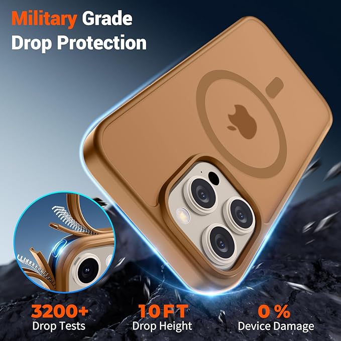 SUPFINE Magnetic for iPhone 15 Pro Max Case (Compatible with MagSafe) (Military Grade Drop Protection) Translucent Matte Shockproof Phone Cover,Brown