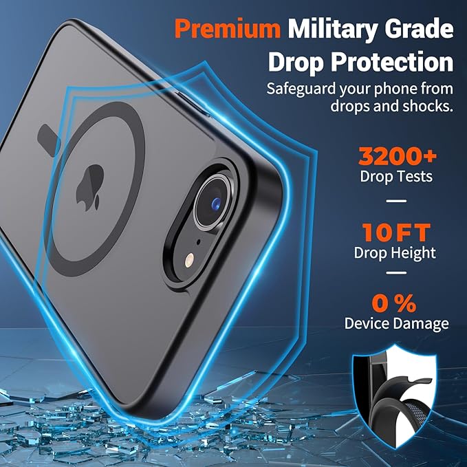 SUPFINE Magnetic for iPhone 17e Case/iPhone 16e Case (Compatible with MagSafe)(Military Grade Drop Protection) Slim Translucent Matte Shockproof with Anti-Fingerprint Phone Cover,Black