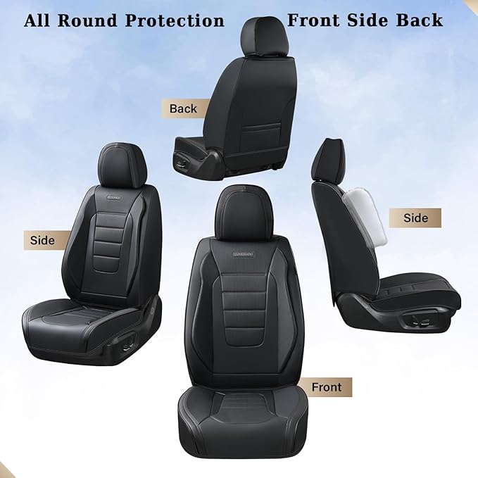 Coverado Seat Covers, Car Seat Covers Front Seats, Car Seat Protector Waterproof, Car Seat Cover, Car Seat Cushion Nappa Leather, Black Seat Covers for Cars Carseat Cover Universal Fit for Most Cars