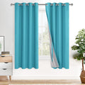 XWZO Full Shading Blackout Curtains 72 Inches Length - Heat and Light Blocking Ring Top Window Drapes with Black Liner Backing for Bedroom Sewn with Tiebacks, Turquoise, W52 x L72, Set of 2