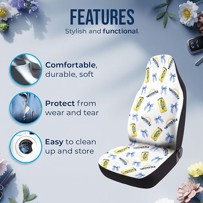 GENANY Summer Twisted Car Seat Covers Set of 2, Breathable Front Seat Covers for Truck Sedan SUV, Funny Car Accessories, Drinking Gift for Women Men