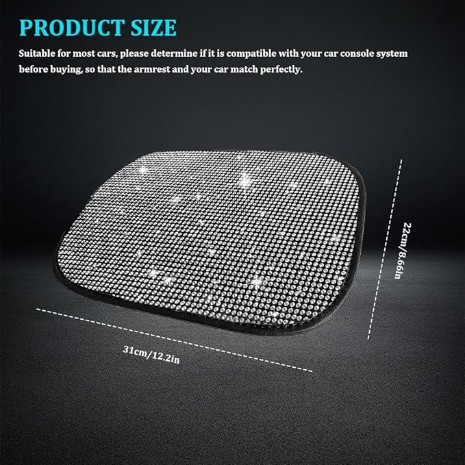 Bling Car Center Console Cover, Car Armrest Cover, Diamond Rhinestone Auto Center Console Cover Protector, Universal Arm Rest Cushion Pads Car Interior Accessories for Vehicles, SUVs (White)