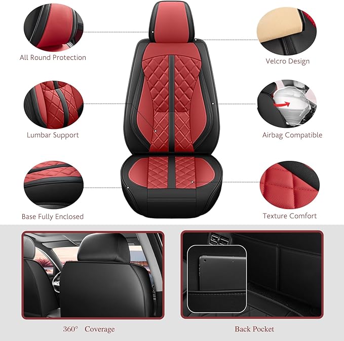 otoez Car Seat Covers Full Set, Red Leather Seat Cover 5 Seat Waterproof & Breathable Automotive Seat Cushion Protector Full Coverage for Cars Sedens Trucks SUVs Vans (Red)