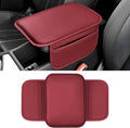 Car Center Console Cover, 11.6"×8.3" Leather Car Armrest Cushion Pad with 2 Storage Pockets, Comfortable Arm Rest Box Cover Mat for Most Vehicles, Universal Interior Accessories (Wine Red)