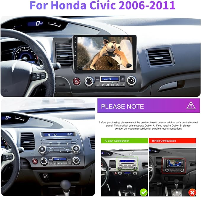 4 Core+64G Car Stereo Radio for Honda Civic 2006-2011 with Wireless Carplay Android Auto,10.1" Android 15 Touchscreen Car Radio with WiFi GPS Mirror Link Bluetooth EQ FM RDS SWC + Backup Camera