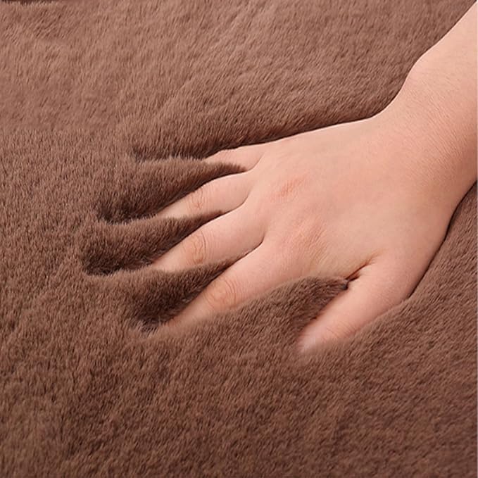 Plush Car Seat Cushion, Soft Warm Fuzzy Faux Rabbit Fur Fluffy Plush Auto Seat Cover Vehicle Car Front and Back Seat Protector Pad with Non-Slip Backing Cushion Interior Universal Fit (Brown,3PCS)