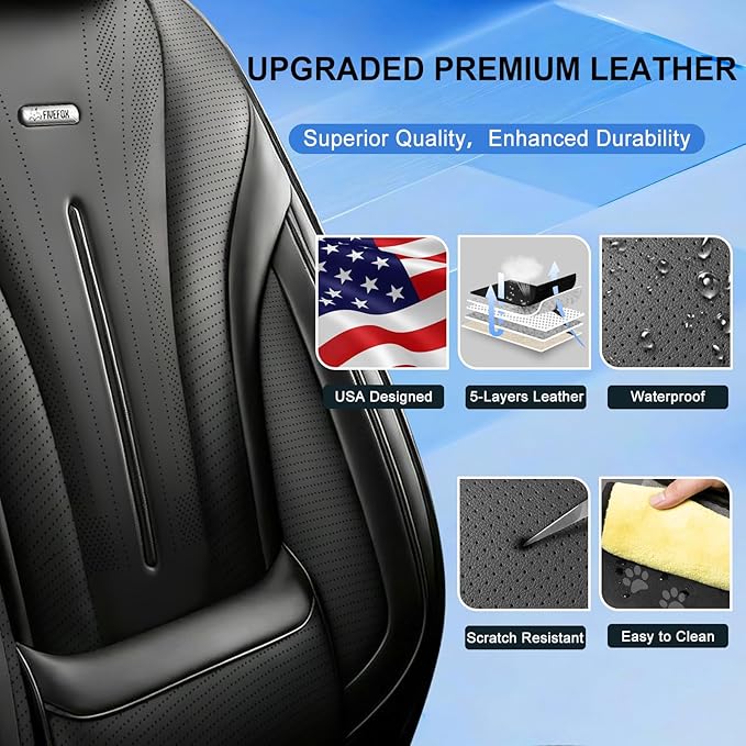 Fit Trax Car Seat Covers (Front Pair) for Chevrolet/Chevy Trax 2015-2026 - Luxury Full Coverage Leather, Waterproof & All Weather Seat Cushion Protector, Airbag Compatible, Black