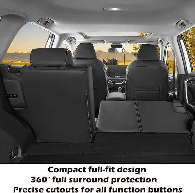 HKZ Fit RAV4 Car Seat Covers Set for 2019 2020 2021 2022 2023 2024 2025 Toyota RAV4 Gasoline Model LE,XLE,XLE Premium,Limited - 5 Seats Full Set Leather(Black)
