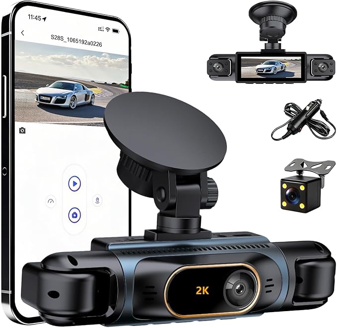Car Camera Dash Cam Front and Rear Left Right, 4-Channel Video Recording WiFi Dashcam with Phone APP 360 Degree Car Security, HD 2K Car Dashboard Night Vision 24 Hours Parking Monitor G-Sensor