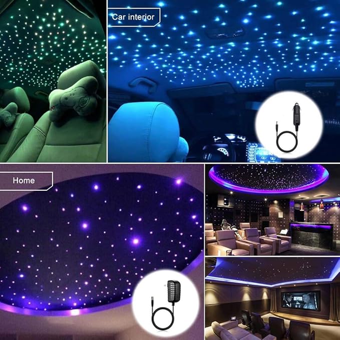 AZIMOM Bluetooth 20w Upgraded Fiber Optic Lights Twinkle Star Ceiling Lighting Kits 700pcs*0.03in*9.8ft Fiber Strands Dual Port RGBW Sound Remote Control Light Source Home Indoor Car Ceiling Décor