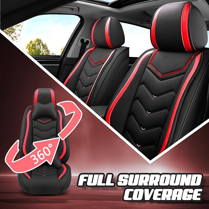 Car Seat Covers for Cadillac CTS 2003-2019, Premium Nappa Leather Car Seat Cover, Stylish Sport Seat Covers， Automobile Seat Cover Sets.(Standard 2 Seats/Black Red)