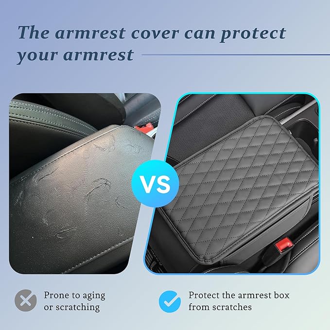 Car Center Console Cover, Universal Center Console Protector Pad with Soft Microfiber Leather & 2 Storage Pockets, Non-Slip Cushion for Car SUV Truck Interior Accessories (Gray)