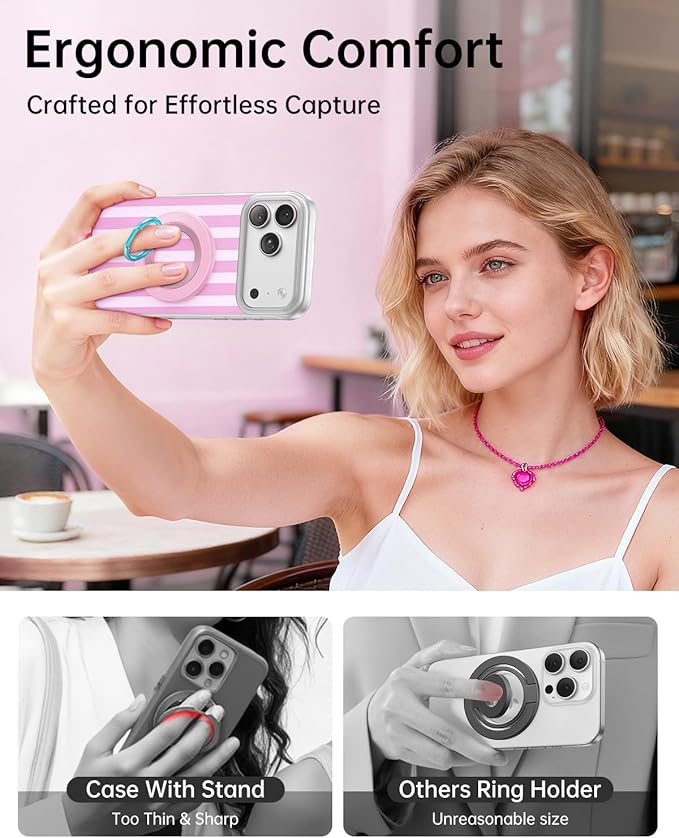 SYNCWIRE Magnetic Phone Ring Holder for MagSafe, 360° Rotation Cell Phone Grip Stand Finger Ring Kickstand Two-Sided Magnet Compatible with iPhone 17 Pro Max 16 15 14 13 12 MagSafe Accessories