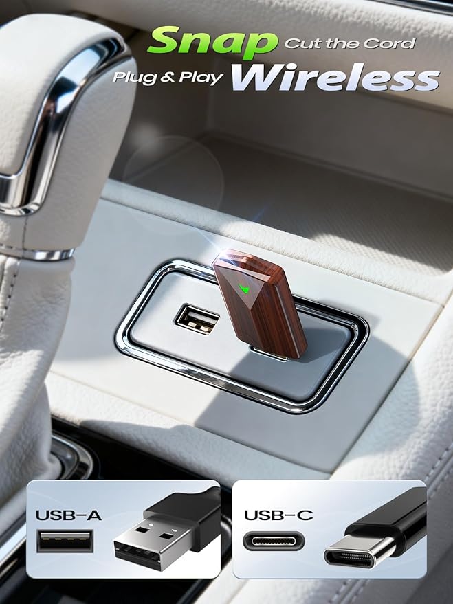 Mini Wireless CarPlay Adapter for iPhone & Android Auto (2026 Upgrade), No Delay, Fast Stable, Plug & Play, Converts Wired to Wireless Carplay Dongle, for Cars from 2016, USB-A/Type-C Brown