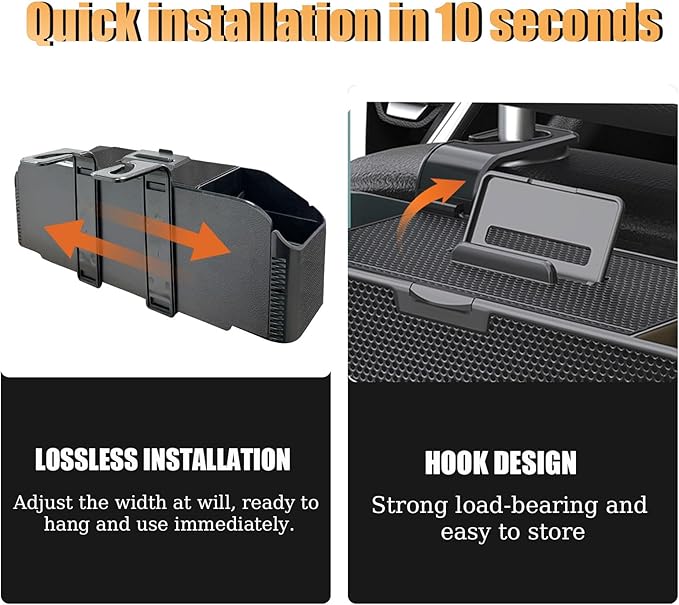 Back Seat Car Organizer,4 in 1 Multifunctional Car Back Seat Storage Box with Trash Can Drink Cup Holder Tissue Box, for Hold Phone,Snacks, Drinks, Handbag-Grid