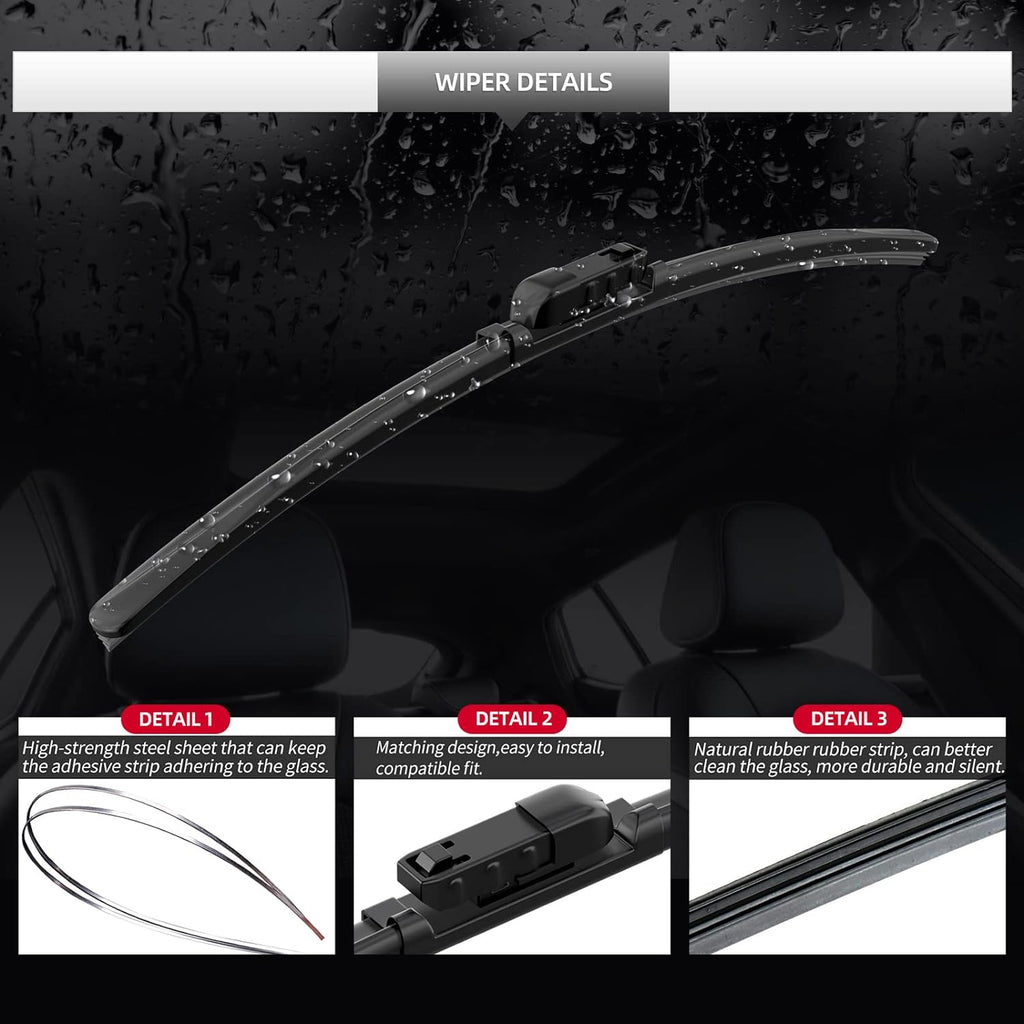 Front Windshield Wipers, 2-Piece Set for BMW Z4 28i 30i 35i M40i 2019 2020 2021 2022 2023 - Automotive Replacement Front Wiper Blades for Car Window