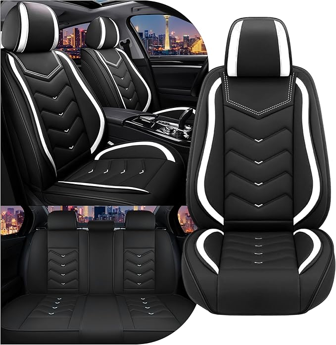 CTDS Car Seat Covers for Chevy Malibu 2000-2026, Stylish Sport Seat Cover, Premium Nappa Leather Car Seat Cover. Automobile Seat Covers Sets.(Standard 5 Seats/Black White)