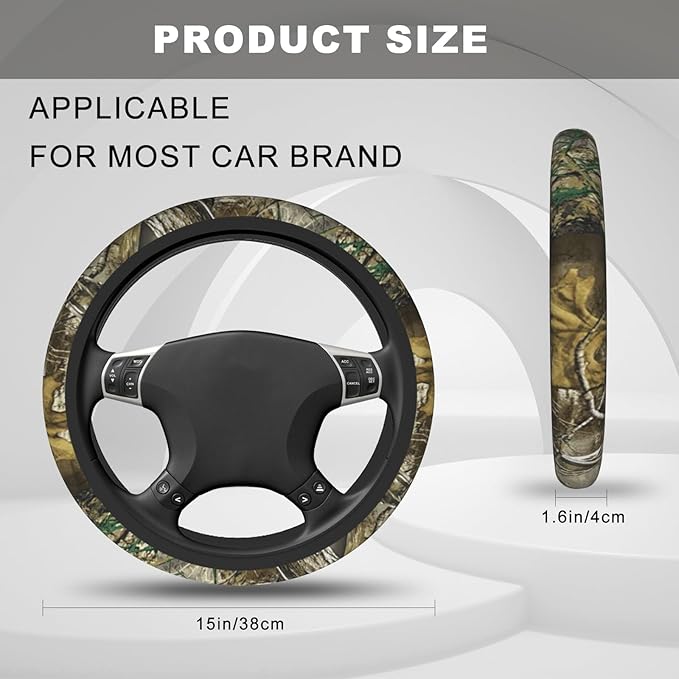 Camouflage Tree Steering Wheel Cover, Cool Anti-Slip Breathable Car Accessories Interior Elastic Steering Wheel Cover for Men Women Fit Auto, SUV Vans Truck Universal 14.5-15 Inch