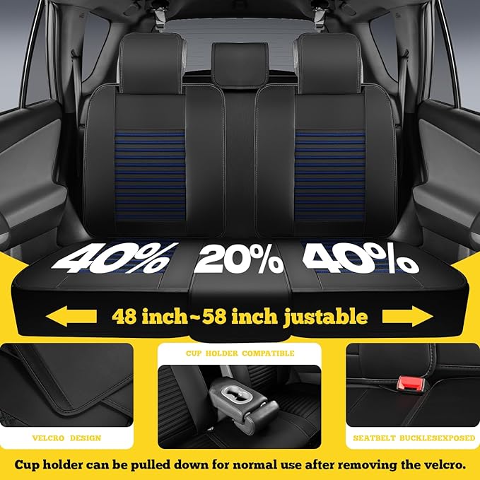 LINGVIDO Full Set Car Seat Covers, Faux Nappa Leather, Airbag Compatible and Waterproof Protectors for Sedans SUVs, Breathable Interior for Active Families, Pets, and Commuters (5 Seats, Black/Blue)