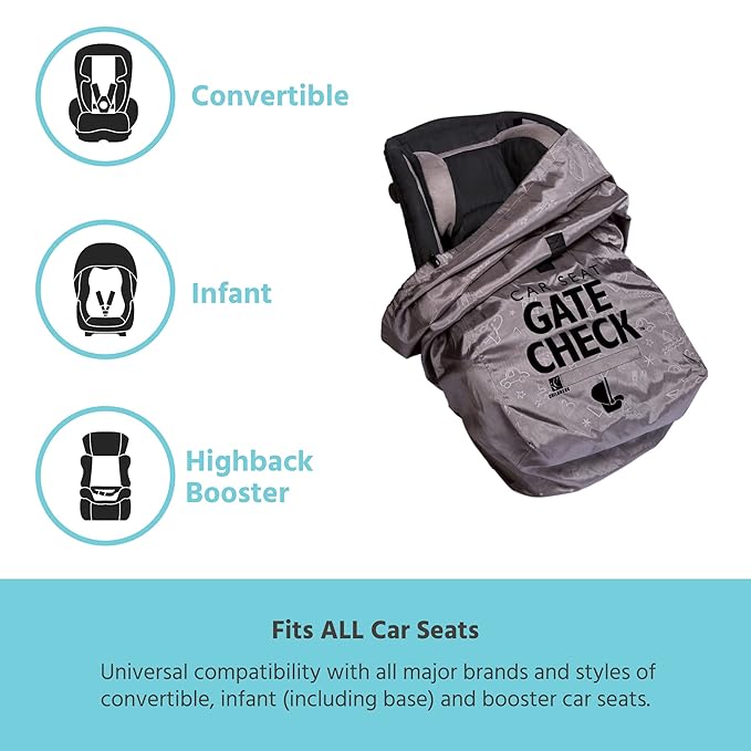 J.L. Childress Gate Check Bag for Car Seats - Travel Bag for Airplane, Fits All Baby & Infant Car Seats, Airport Accessories for Gate Check, Flying Essentials, Padded Backpack Straps - Deluxe, Grey