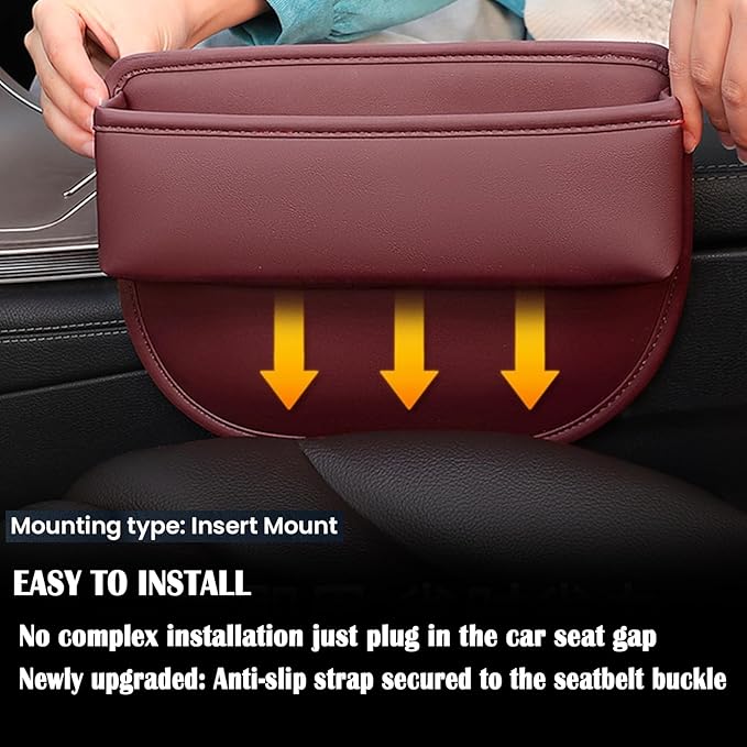 Universal Fit Premium Leather Car Seat Gap Filler Organizer, Center Console Organizer for Car SUV Truck（Burgundy, 1 Pack）