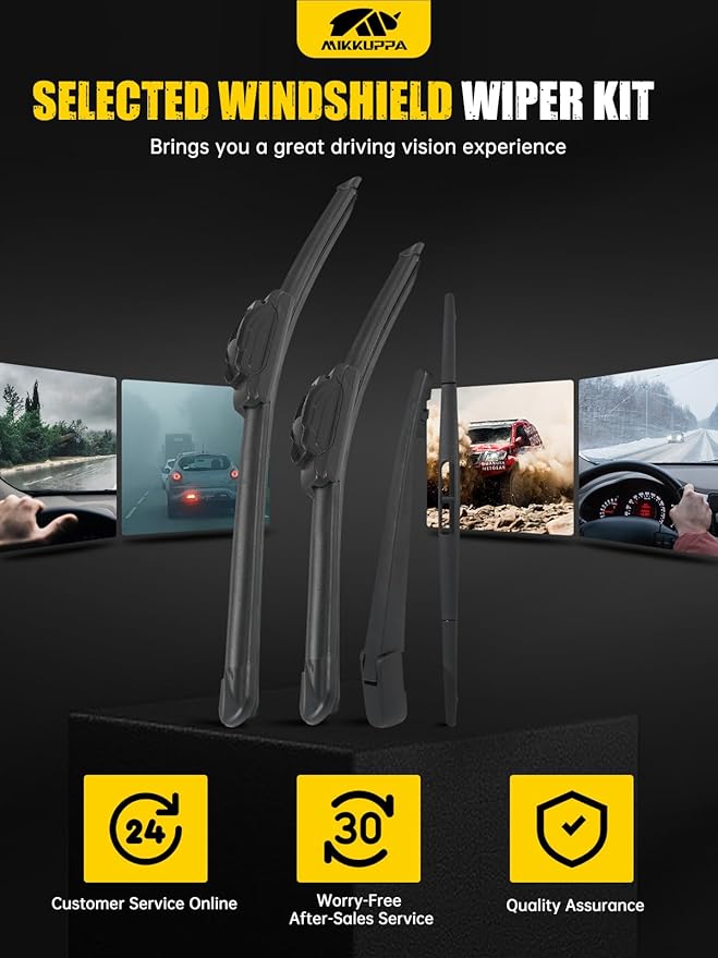 MIKKUPPA 26"/24"/11"/14" Windshield Wiper Blades Replacement for 2016-2023 Honda Pilot - Original Factory Quality Front and Rear Wipers Blade Set for My Car - (Pack of 4) U/J Hook