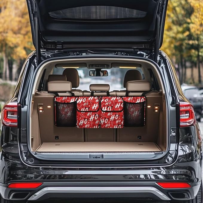 Car Trunk Organizer Red Christmas Car Back Seat Hanging Storage Bag Multipurpose Auto Interior Accessories for Hatchback Crossover Minivan Truck MPV