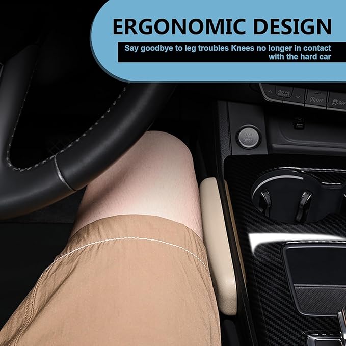2 PCS Car Knee Cushion Pads, Center Console Side Pressure-Relieving Leg Support Soft Cushion, 6.89 " x 2.95 " Fine Leather Breathable Armrest Elbow Pad, Universal for Most Cars Trucks (Beige)
