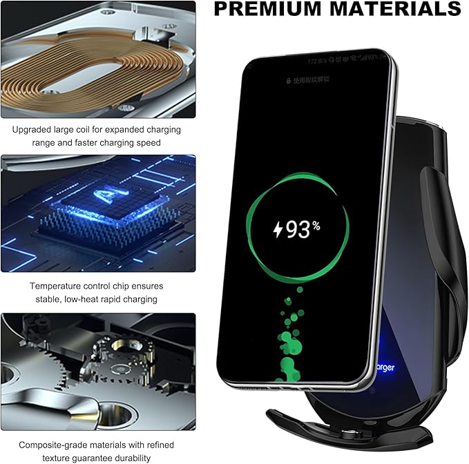Wireless Car Charger, 15W Fast Charging Mount Electric Induction Car Phone Holder, Universal Auto-Clamping Magnetic Charger Air Vent Mount Bracket for Most Smartphones (Black)