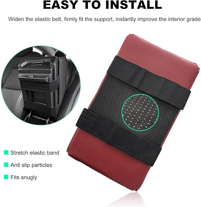 Car Center Console Armrest Pillow, Memory Foam Auto Armrest Box Cover with Cup Holder & Phone Holder, Waterproof Leather Arm Rest Protector Cushion, Interior Car Accessories (Diamond, Wine Red)
