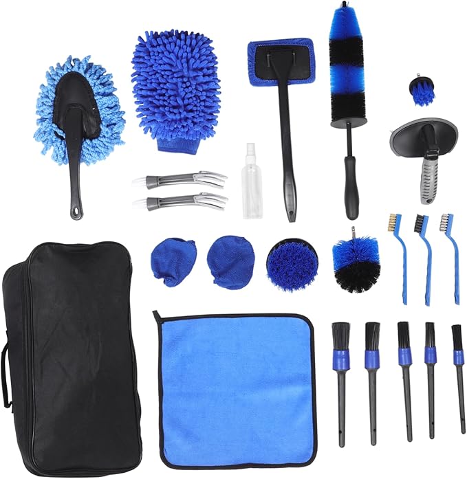 LIFKOME 25pcs Car Detailing Brushes Set Car Cleaning Kit Carrying for Including Tire Brushes Vent Wheel Cleaners Versatile Wash Tools