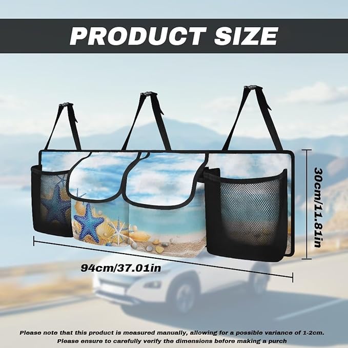 Foldable Car Backseat Trunk Organizer Beach Starfish Conch Collapsible Cargo Bag for SUVs&Sedans Auto Hanging Seat Back Storage
