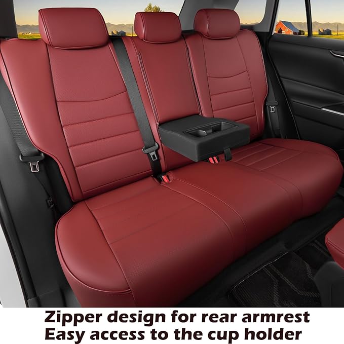 HKZ Fit RAV4 Car Seat Coverss Set for 2019 2020 2021 2022 2023 2024 2025 Toyota RAV4 Gasoline Model Only LE,XLE,XLE Premium,Limited - 5 Seats Full Set Leather(Burgundy)