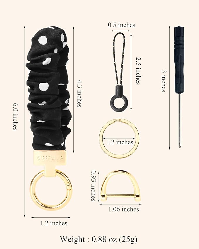 WEESMILE Keychain Wristlet, Stretchy Key Chain for Car Keys with D ring, Cute Scrunchie Wrist Bracelet for Women Men