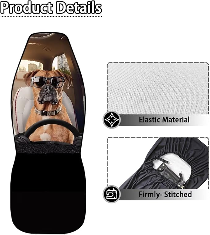 Boxer Dog Car Seat Cover Front Seats Only,Soft Bucket Seat Covers Decorative Saddle Blanket Cushion Cover Universal Fits Most Vehicles,Trucks,SUVs,Vans