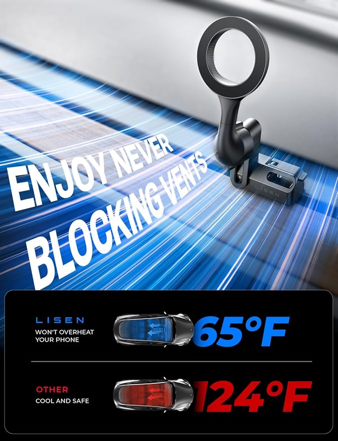 LISEN for Tesla Phone Mount, MagSafe Car Mount [Never Block] for Model 3 Y Accessories, Phone Holder Fits iPhone 16 Pro Max Plus 15 14 [NOT FIT 2024 Model 3 Y]