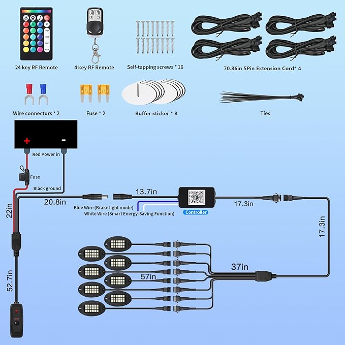 8Pods Heavy Duty Aluminum RGBW LED Rock Lights Kit for Jeep Trucks UTV ATV Golf Cart RZR SXS 4Wheeler Off-Road Vehicles, APP & RF Remote, Plug & Play Pre-Wired, Waterproof 12V Underglow Accent Light